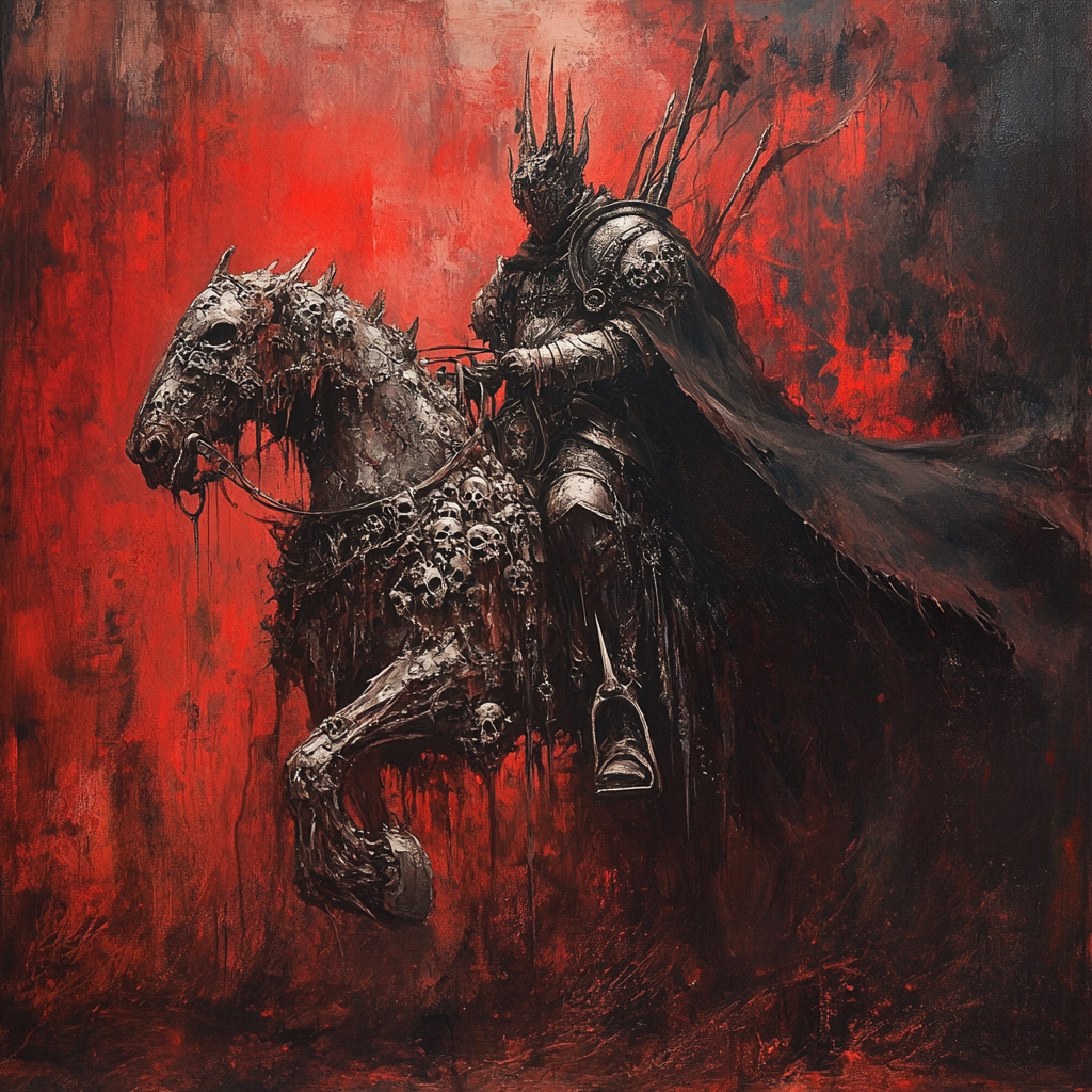 Surreal demonic knight riding terrifying demon horse