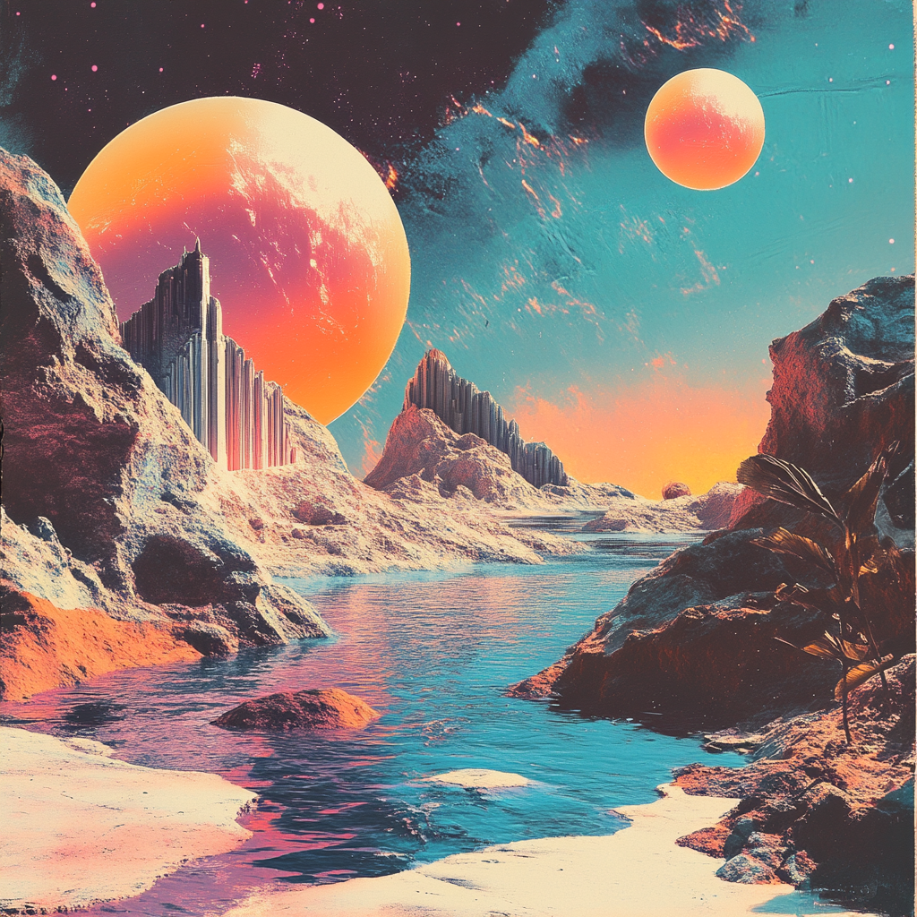 Surreal landscape album cover design with dream-like elements