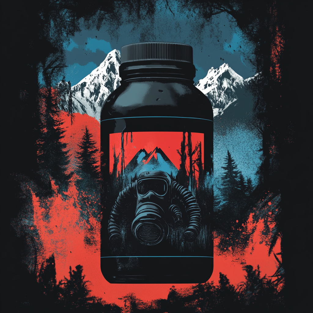 Survival-inspired pre-workout label with rugged, powerful design.