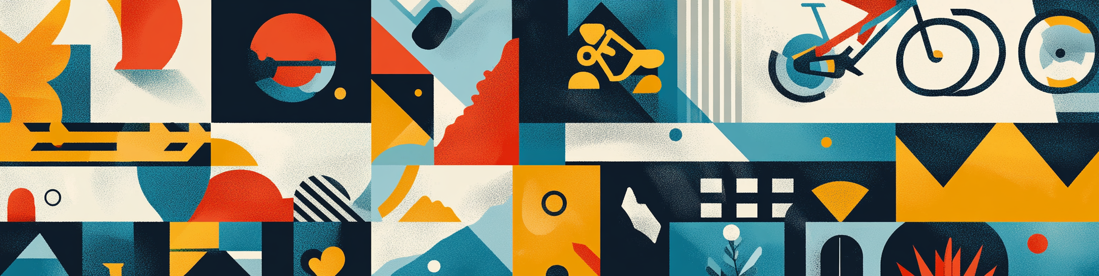 Swim, bike, run symbols in geometric illustrations. Tangerine Dream.