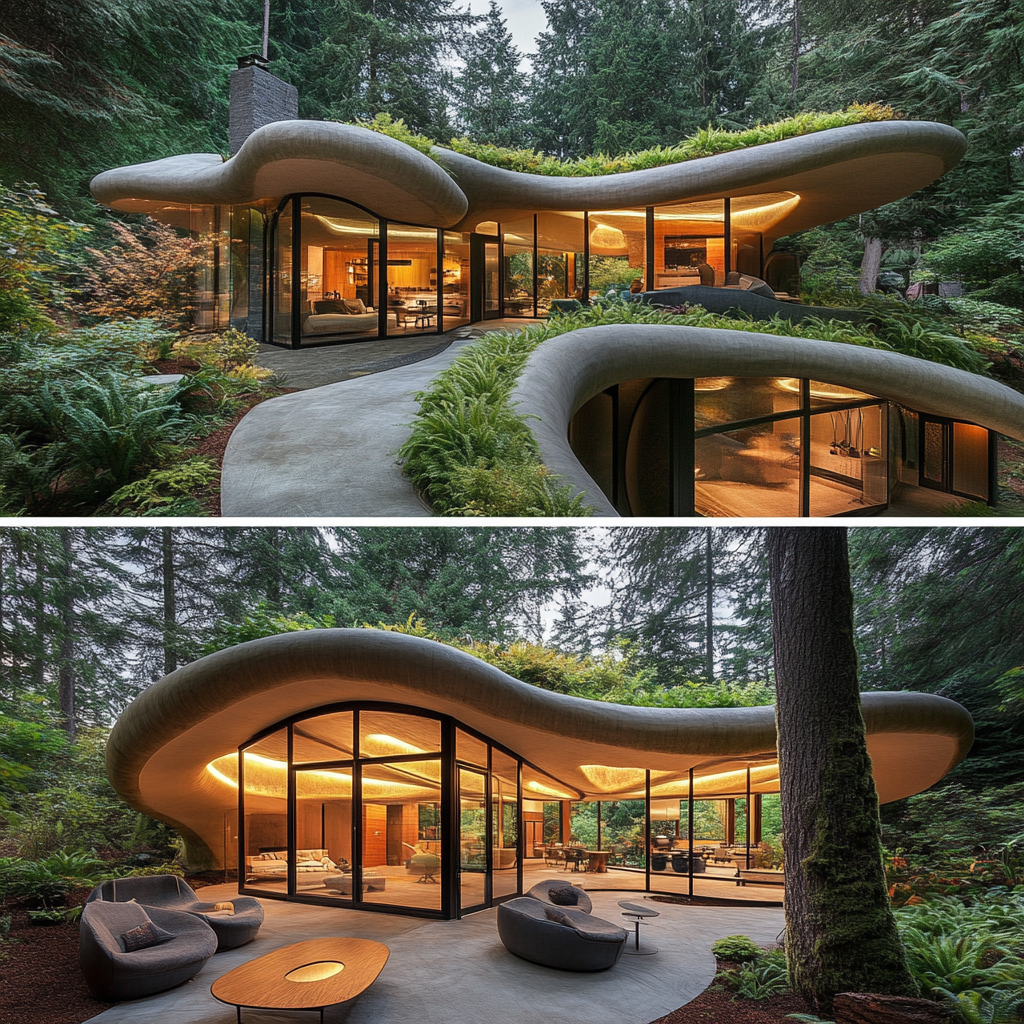 Symmetrical Mushroom-inspired House Blending Earthy Influences