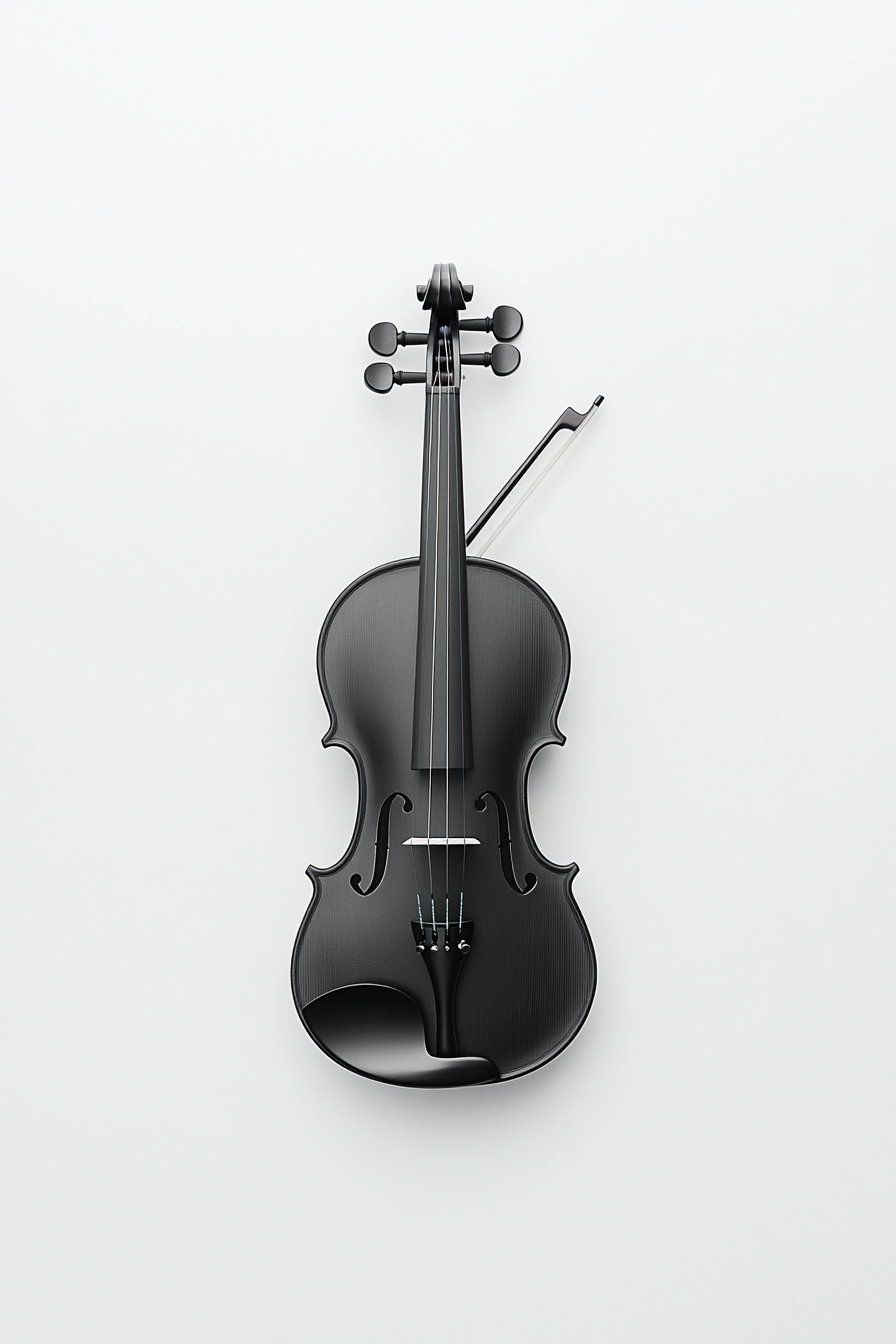 Symmetrical photograph of violin on white background