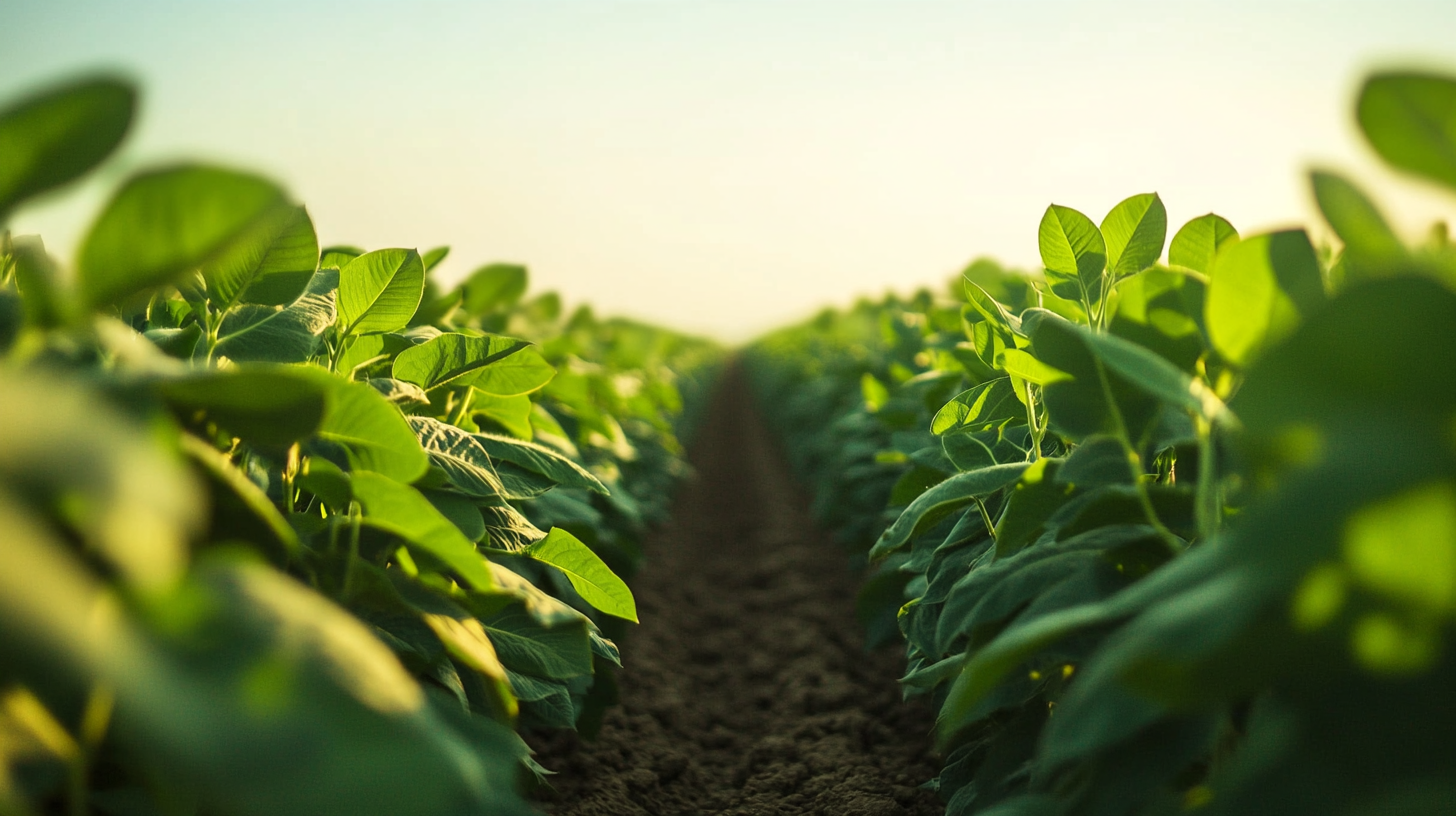 Symmetrical soybean plantation in all 4 seasons, cinematic finish.