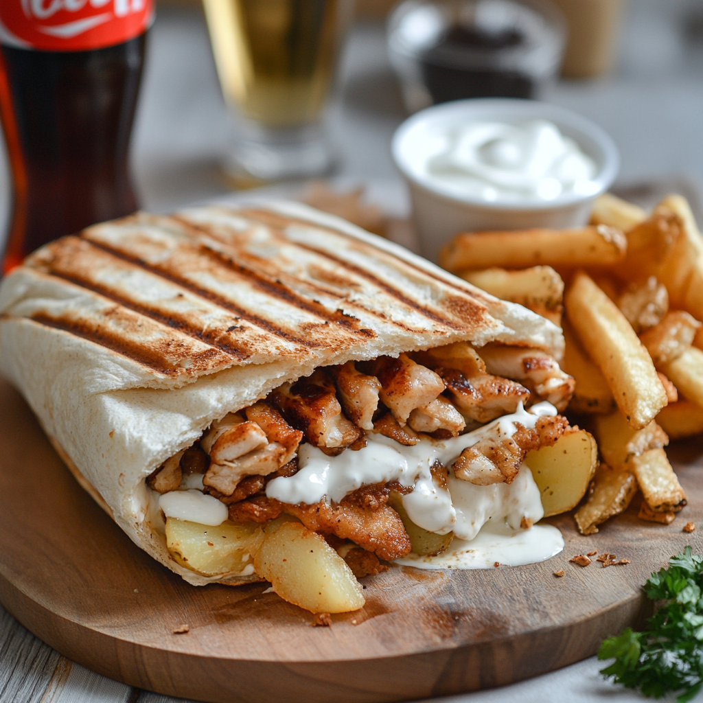 Tacos sandwich with Saj bread, grilled with chicken.