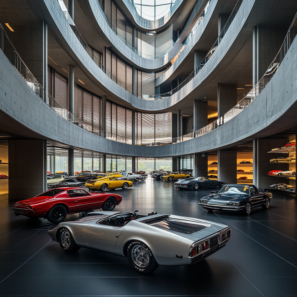 Tadao Ando-inspired Architecture with 1980s Japanese Cars Displayed