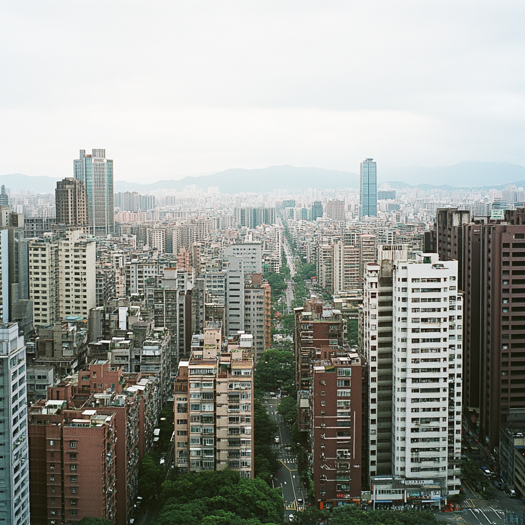 Taipei City has high-rise buildings and green areas.