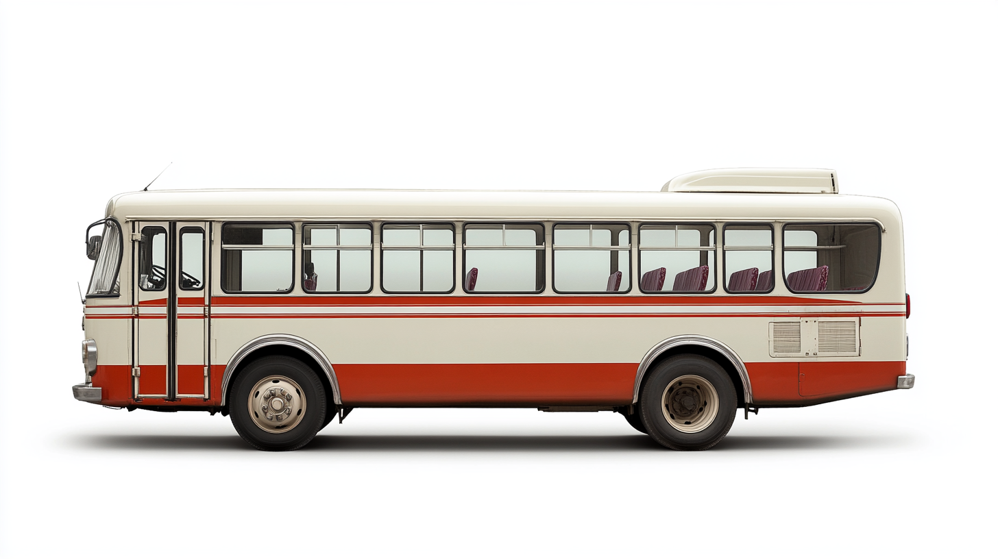 Taiwanese bus with plain white background, detailed photograph.