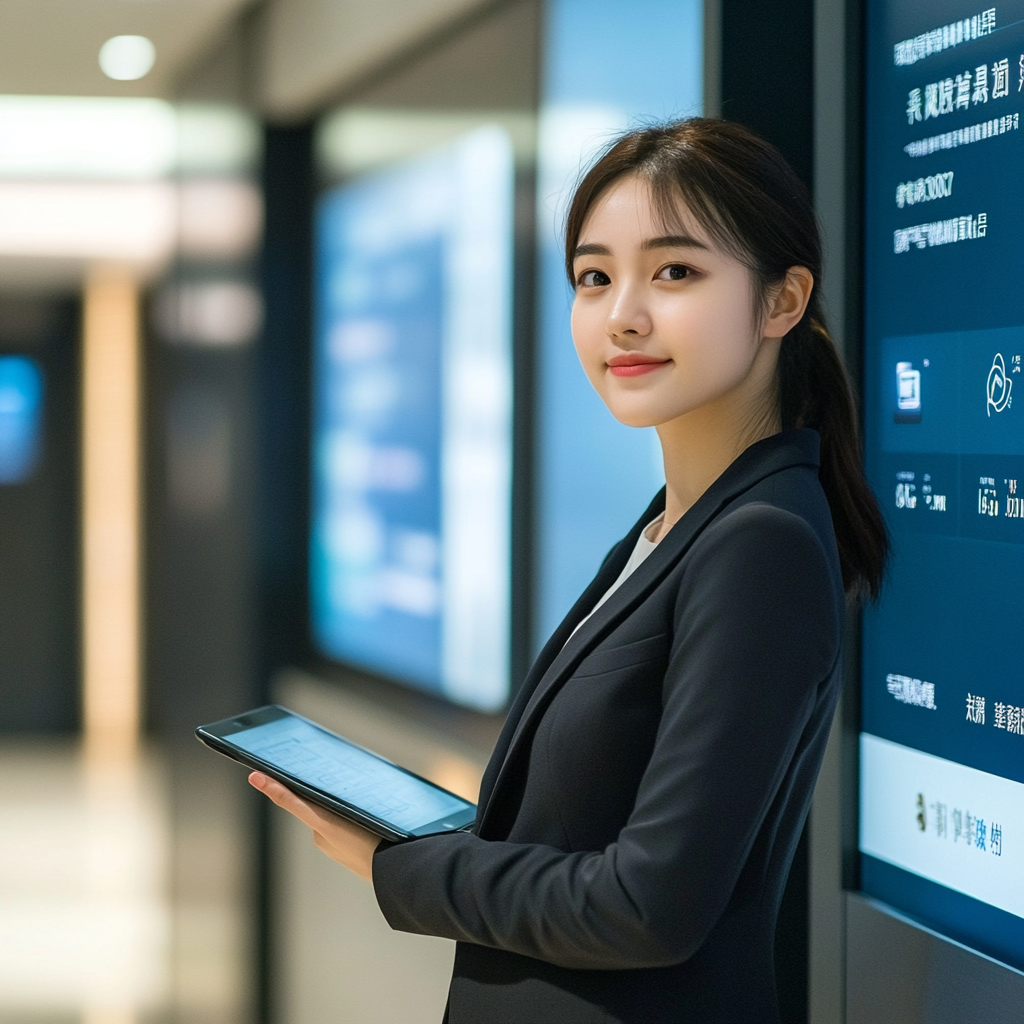 Taiwanese female bank clerk introducing pure online banking loan