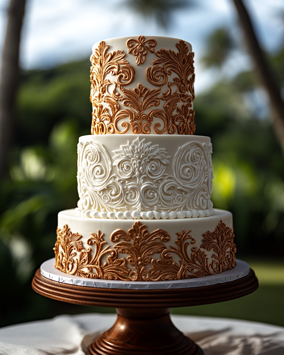 Tall Tribal Wedding Cake in Hawaii