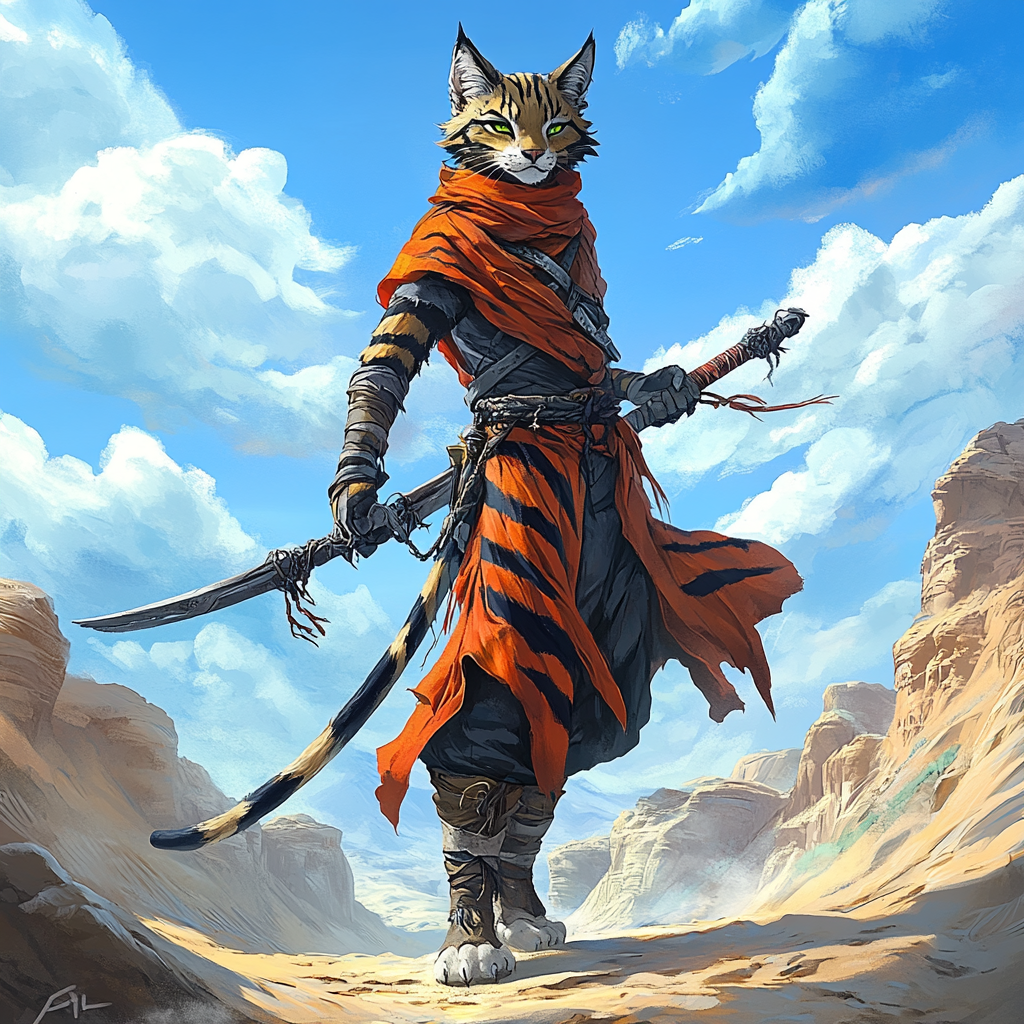 Tall male tabaxi rogue with striped orange fur.