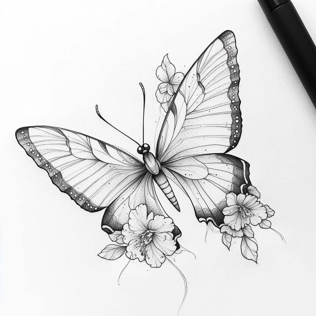 Tattoo Design for Women: Butterfly and Flower Art