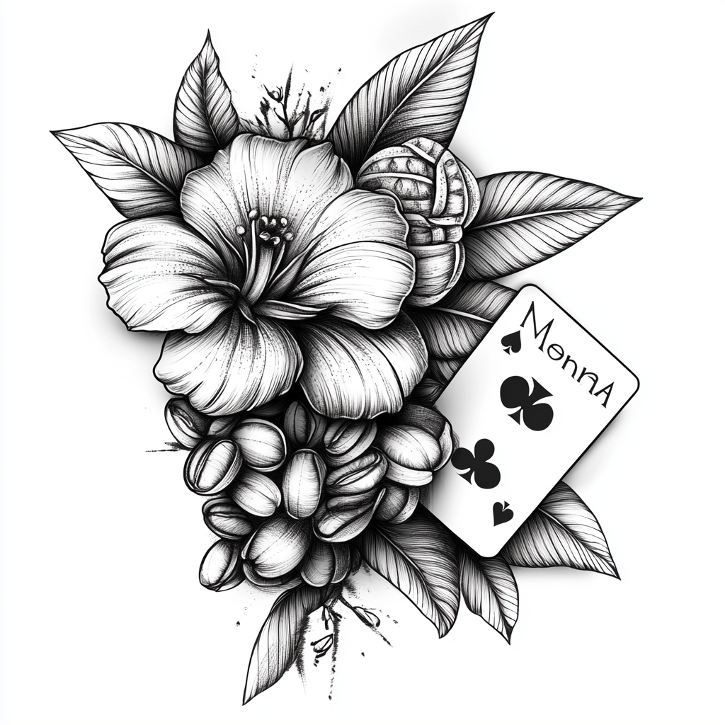 Tattoo Design: Coffee Beans, Flower, Playing Card, Norma 