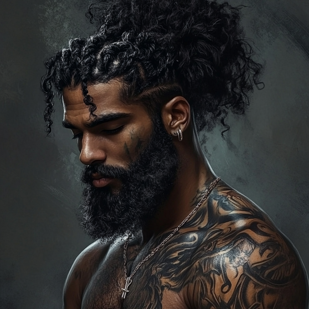 Tattooed Black Man with Mafia Style Edge-Up