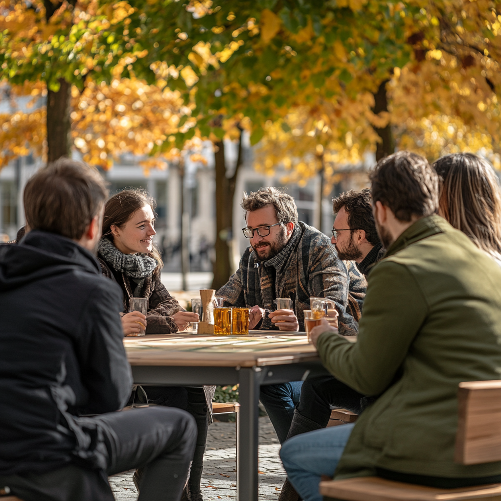 Teambuilding in Luxembourg, enigma game, outdoor group photography.