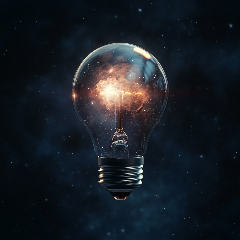 Technology bulb in dark space with science feel