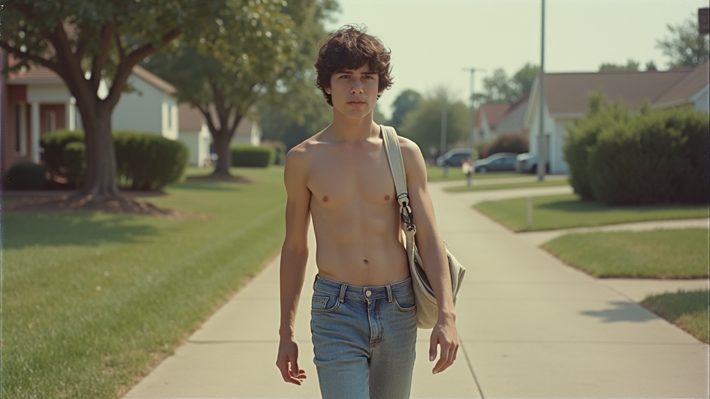 Teen Delivering Newspapers in 1980s Suburban Summer