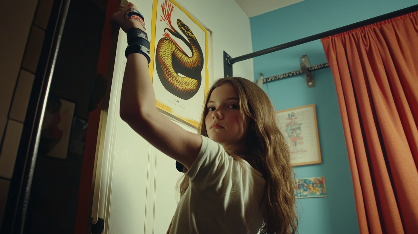 Teen Girl Hits Snake Poster with Gymnastics Grips