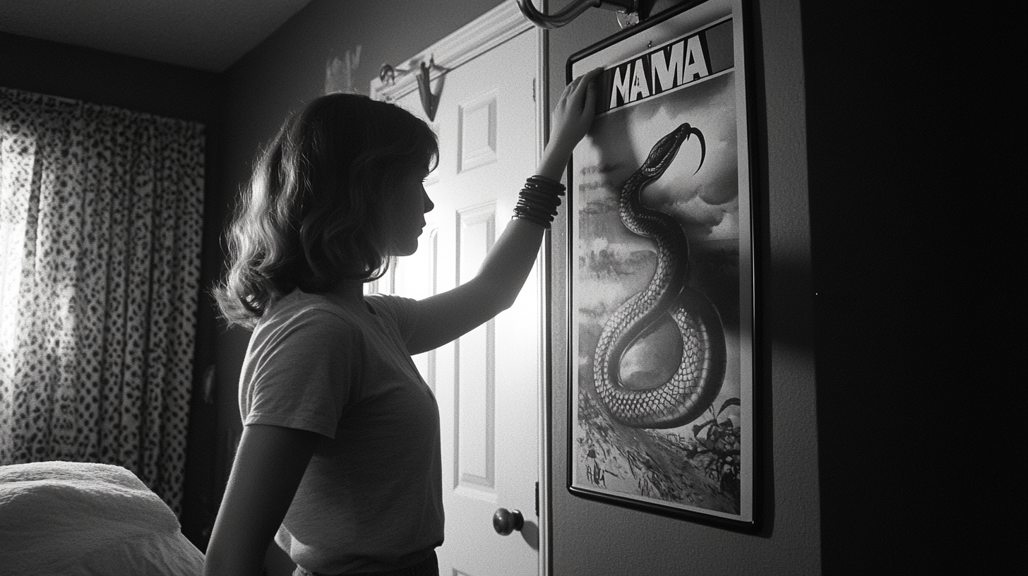 Teenage Girl Hits Snake Poster in Gymnastics Gear