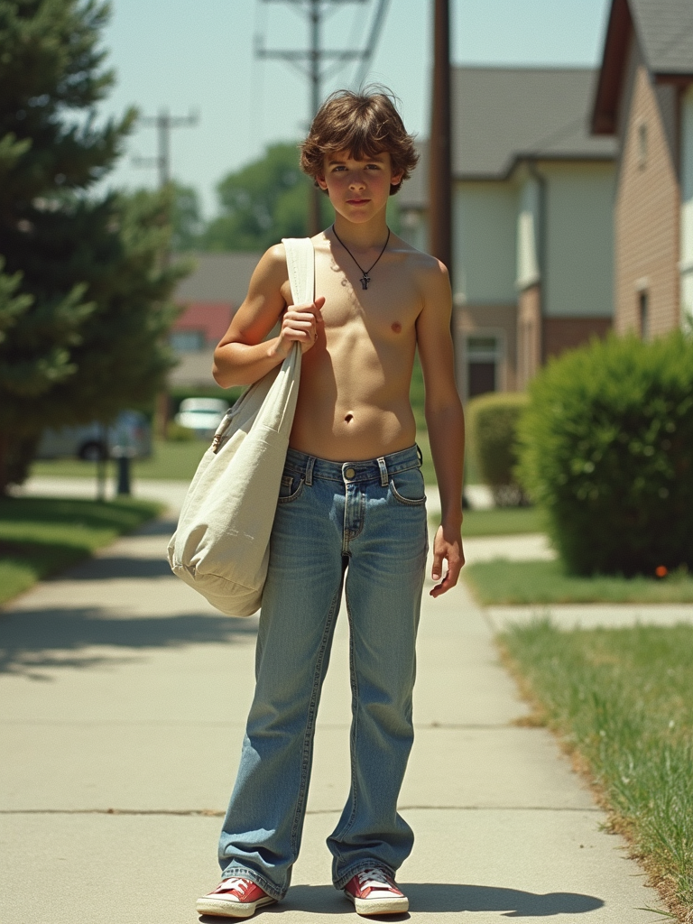 Teenage Paperboy in Vintage 1980s Suburbia