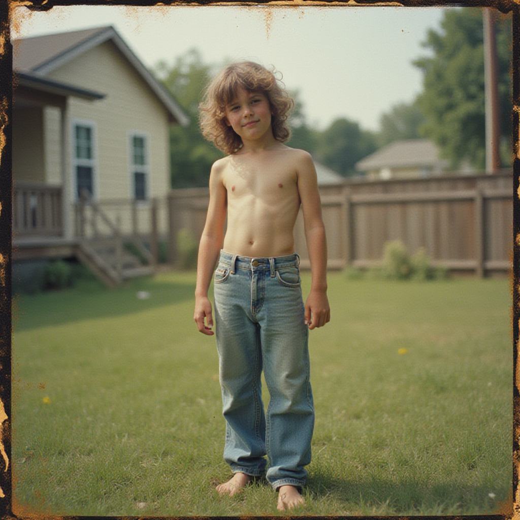 Teenager Doing Yard Work in 1980s Suburb