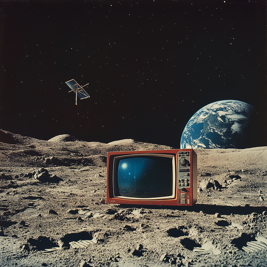 Television on Moon with Earth and Satellite