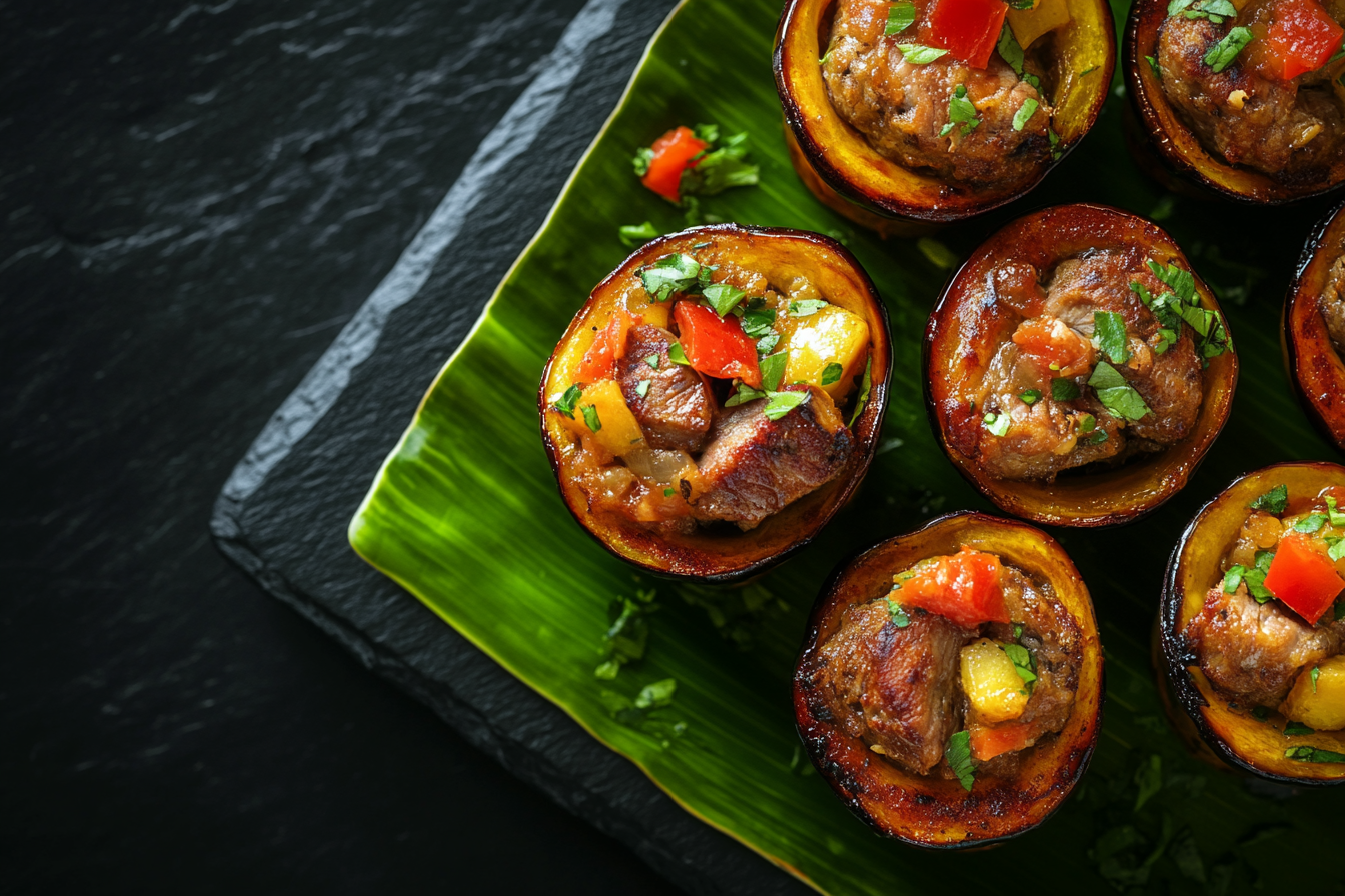 Tempting close-up shot of stuffed plantain cups.