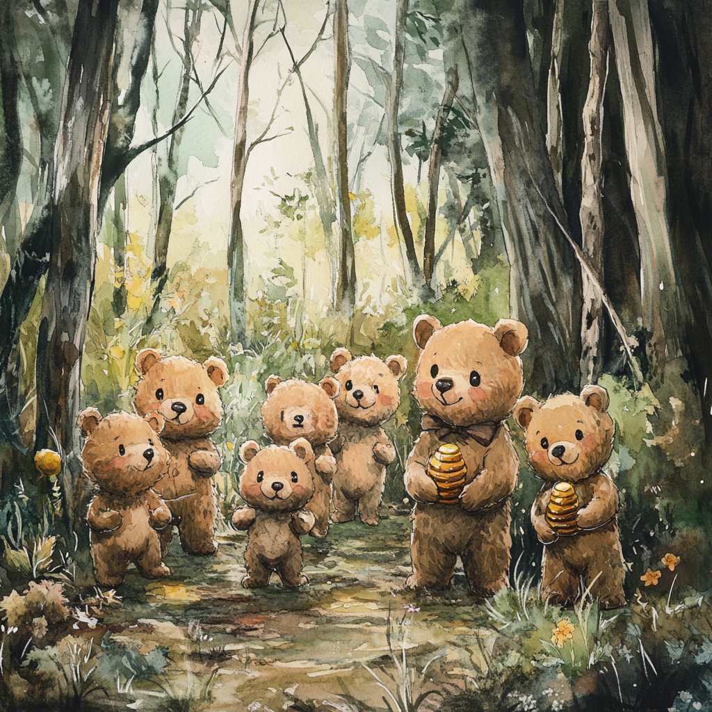 Ten Teddy Bears Adventure: Searching for Honey in Woods.