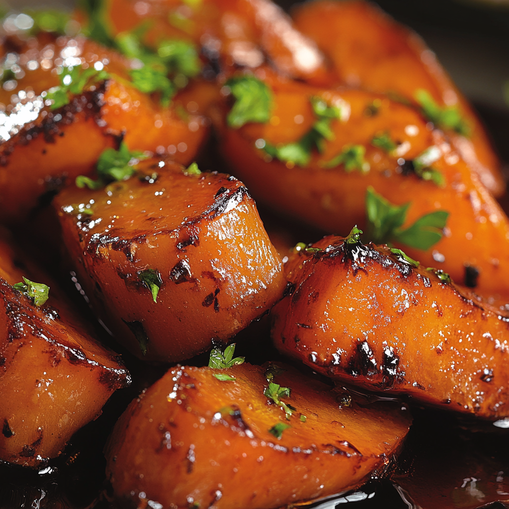 Tender Roasted Carrots with Sweet Glaze and Herbs.