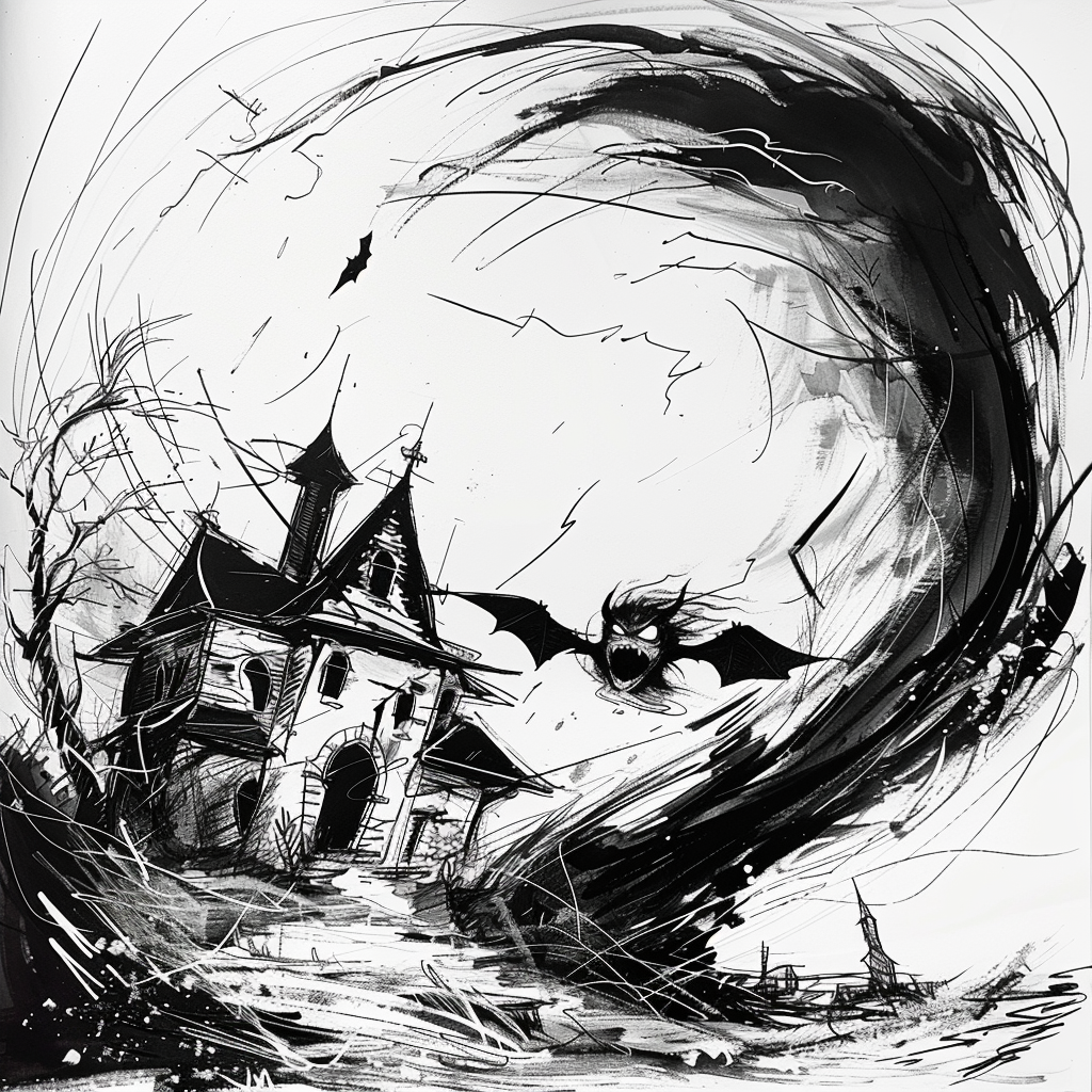 Terrified Devil in Tornado Sketch by Tudor House