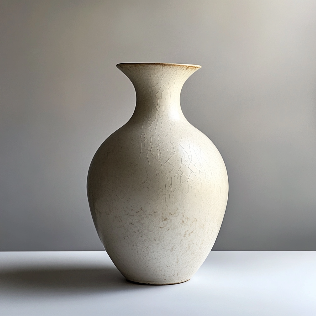 Textured Ceramic Vase on White Table 