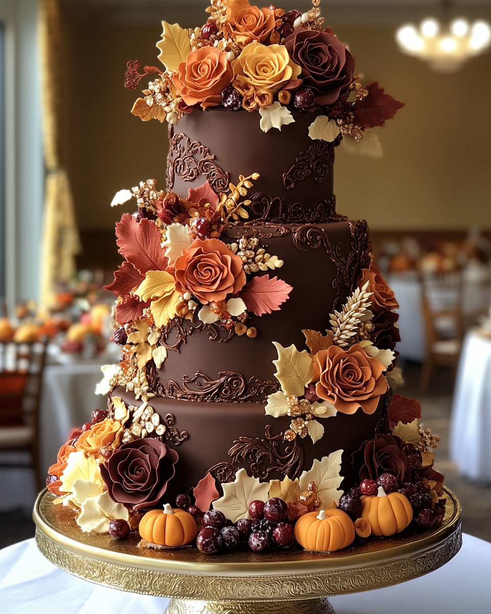 Thanksgiving Geode Cake on Gold Stand