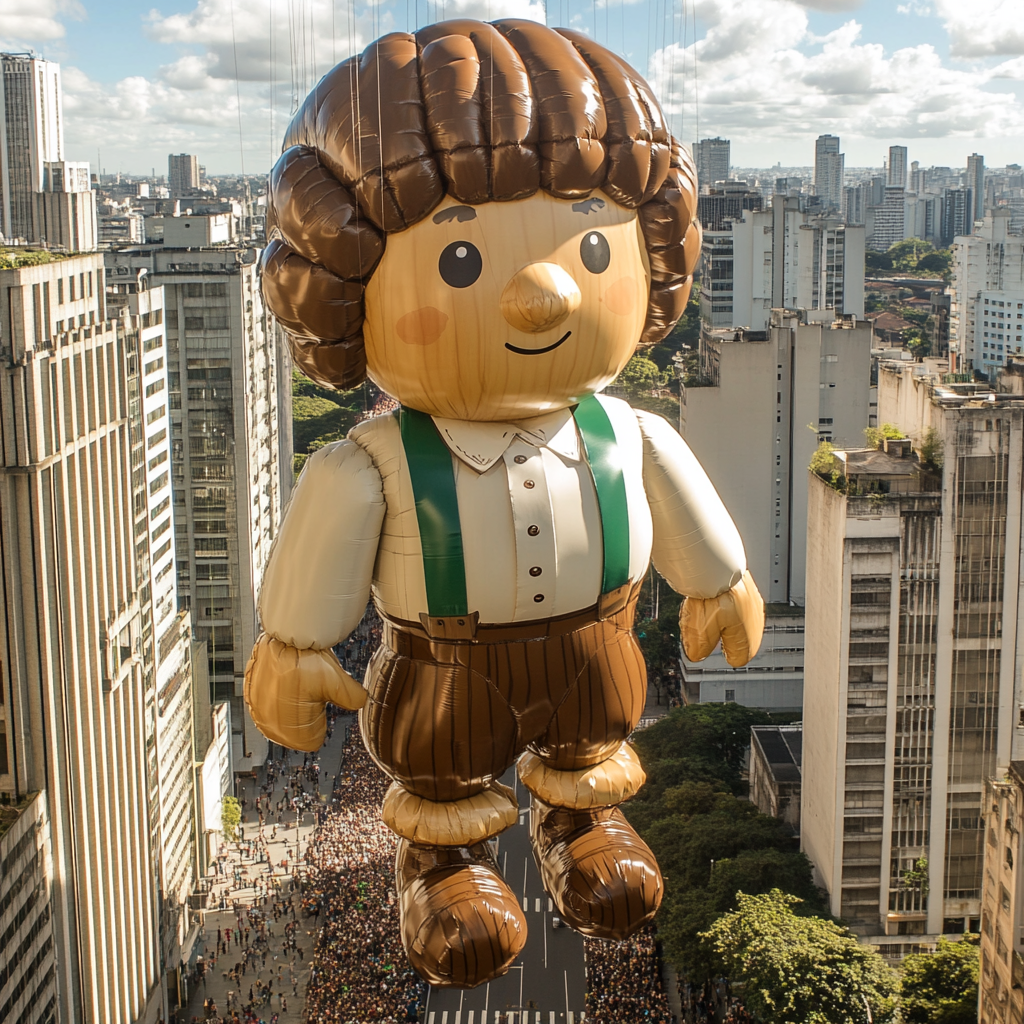 Thanksgiving parade balloon in shape of wooden doll character