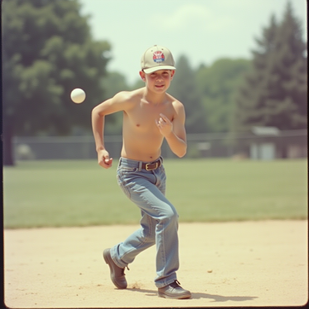 The 1980s Teen Playing Baseball in Suburb
