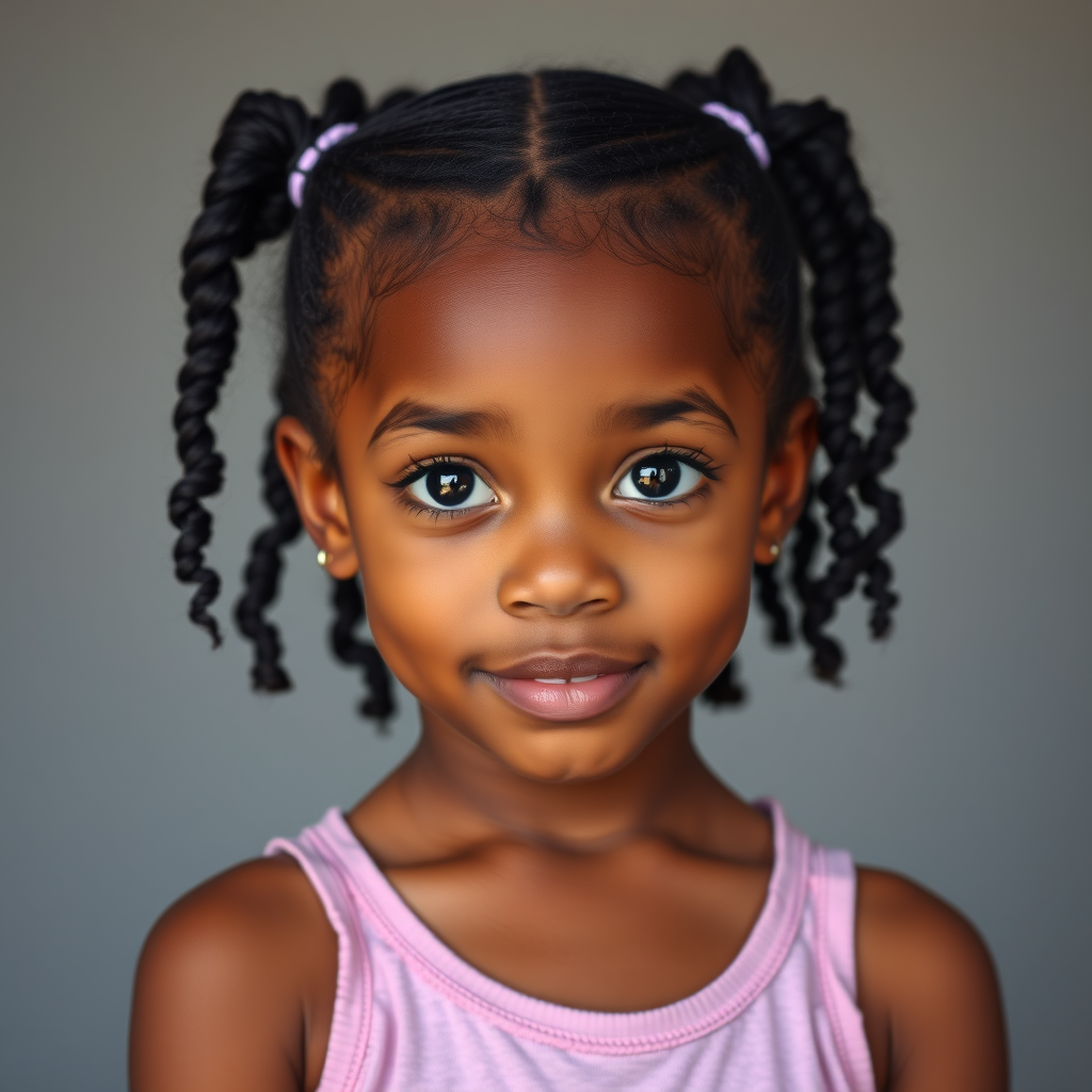 The African American Girl with Curly Pigtails