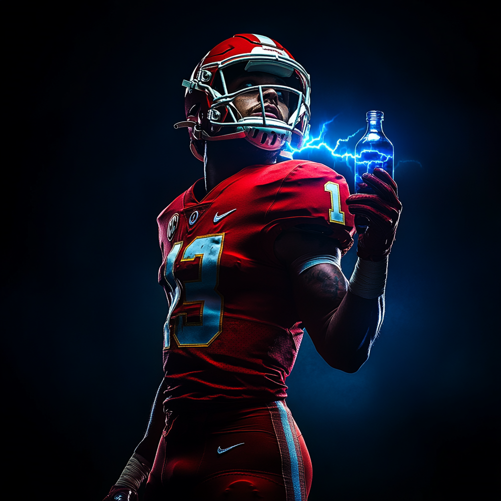 The American football player with bottle of lightning.