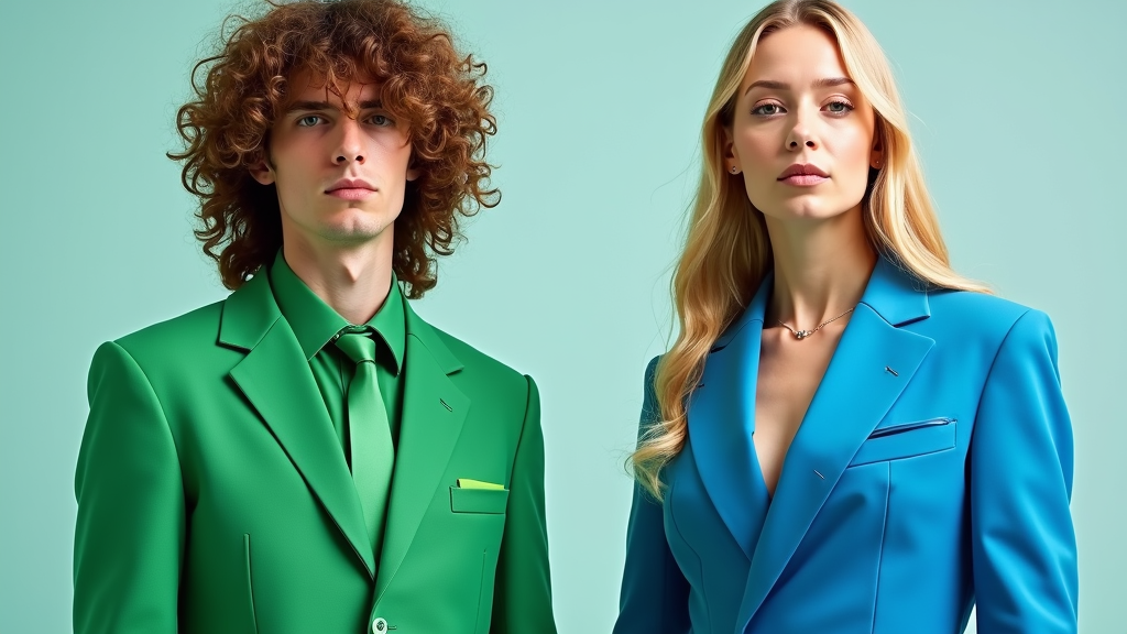 The Androgynous Duo in Bright Utopian Suits
