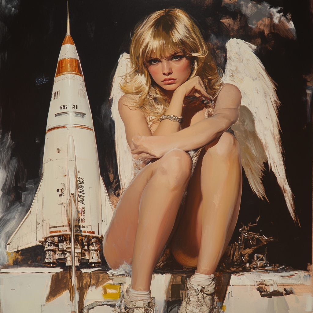 The Angelic Girl Painting a Rocket