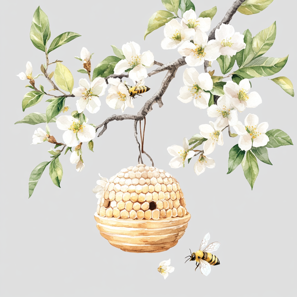 The Beautiful Beehive on Blossoming Tree