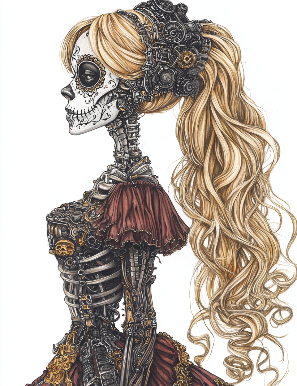 The Beautiful Biomechanical Steampunk Day of Dead Catrina