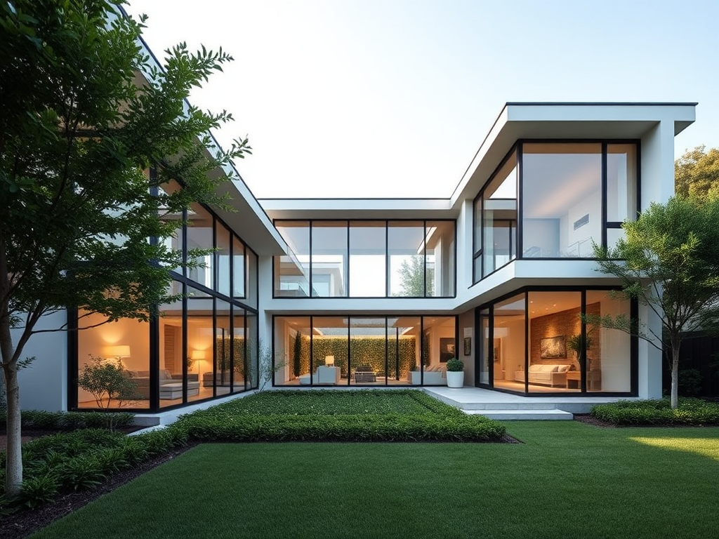 The Beautiful Modern House with Large Windows