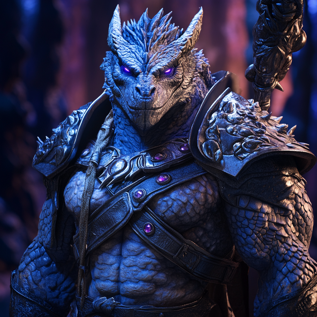 The Beefy Dark Blue Dragonborn with Sapphire Scales