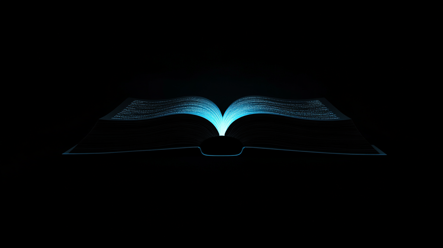 The Bible glowing blue with digital light