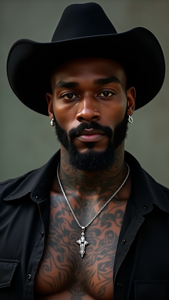 The Black Cowboy with Silver Jewelry and Tattoos