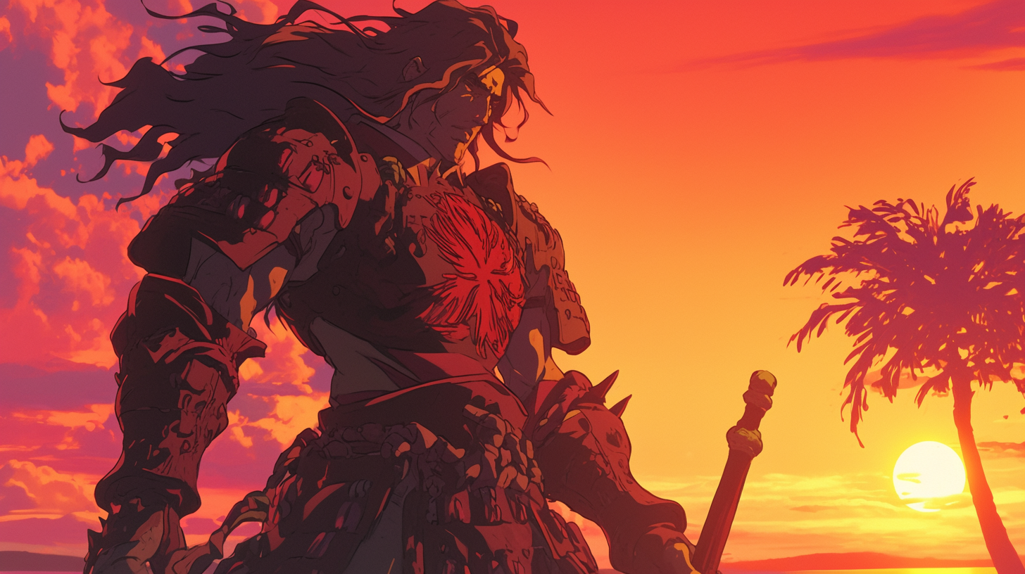 The Brave Knight in Fiery Sunset