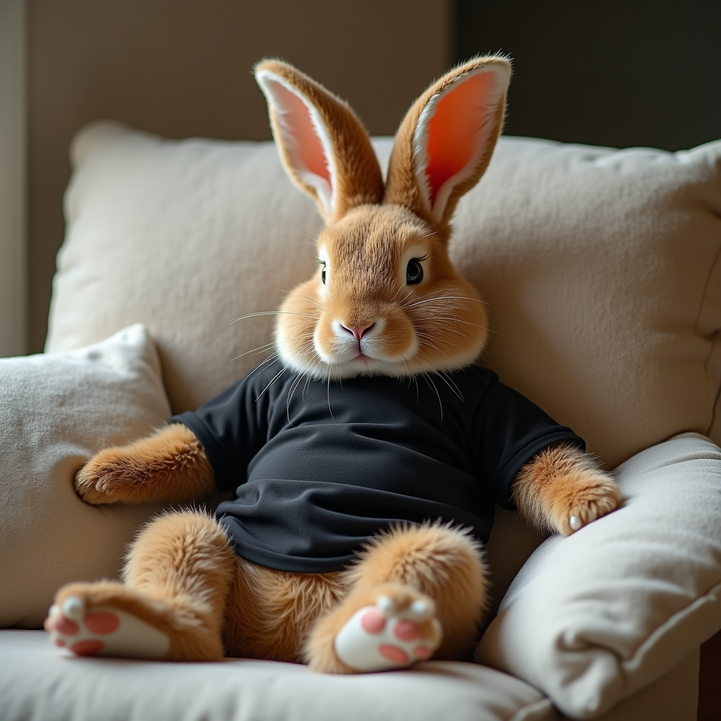 The Brown Bunny in Black T-shirt on Lounger