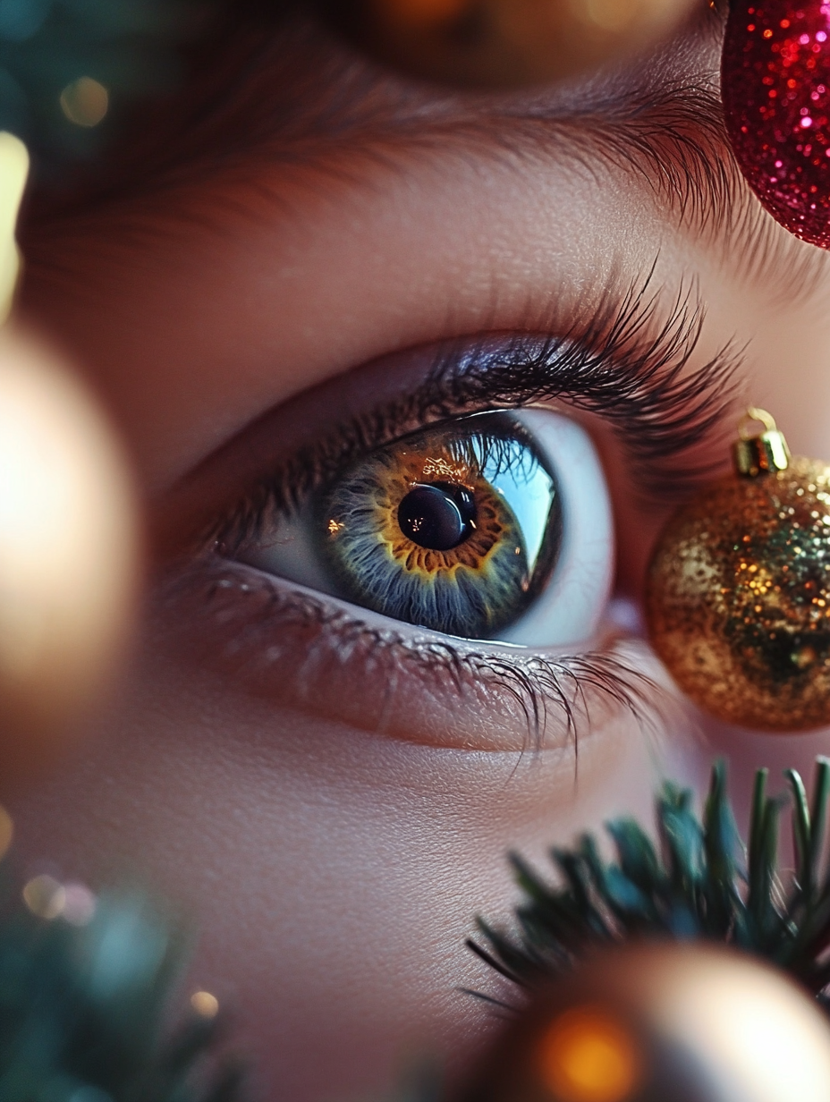 The Christmas reflections in a child's eyes