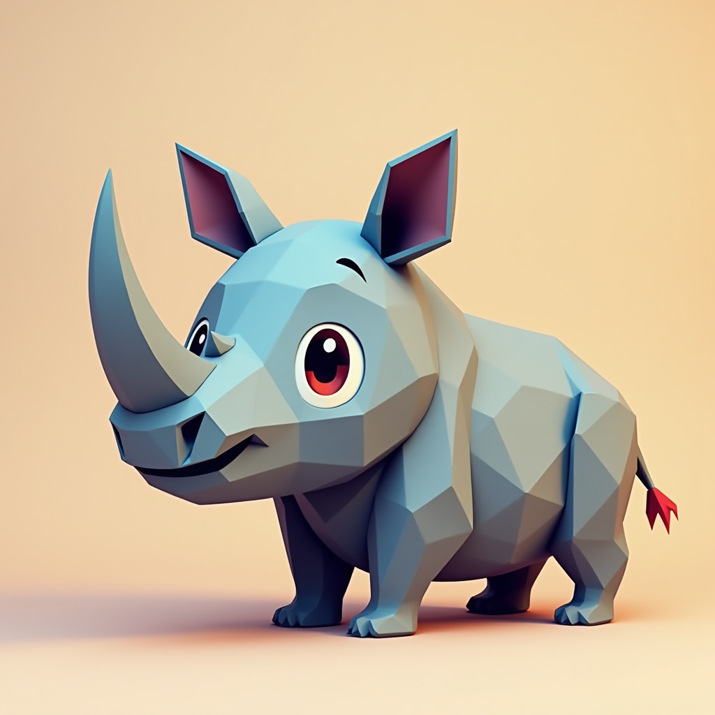 The Colorful Origami-Style Cartoon Baby Rhino