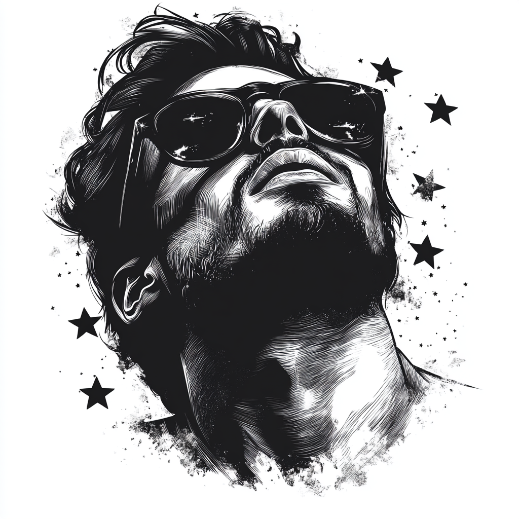 The Cool Actor with Sunglasses and Stars Drawing