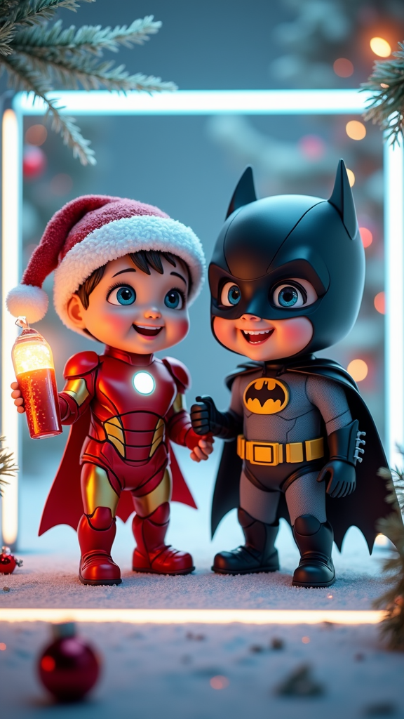 The Cute Christmas Duo: Baby Iron Man and Batman