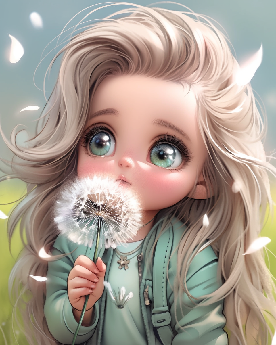 The Cute Girl Blowing on Dandelion